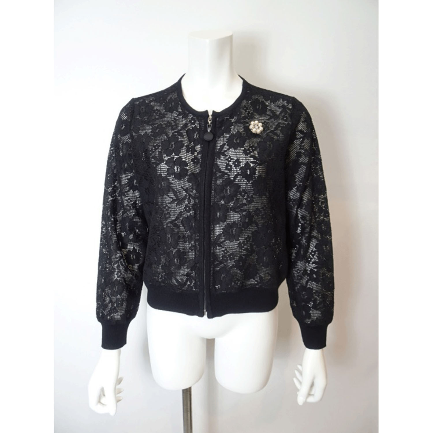 Super Beauty レース編みジップアップニットカーディガン - 画像2