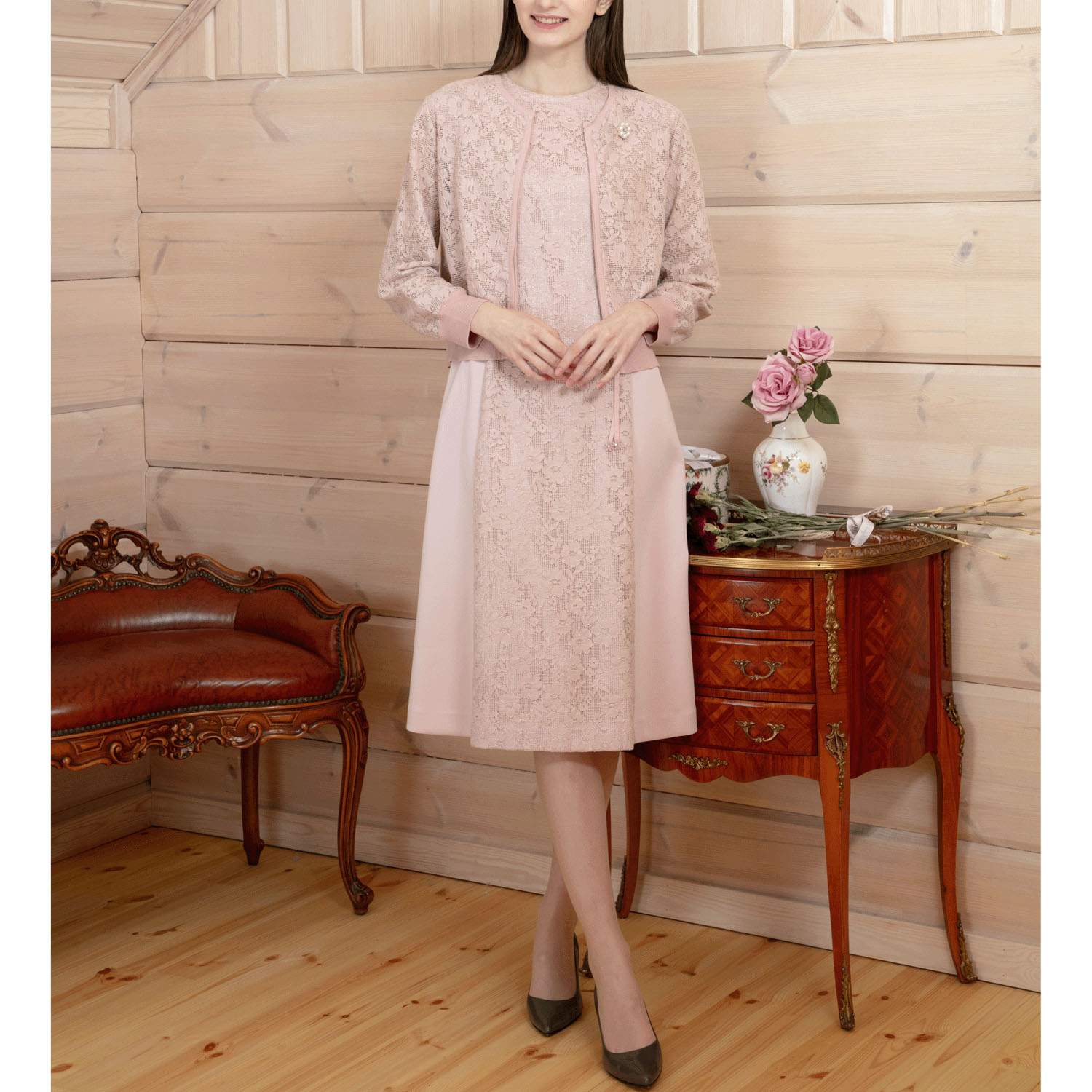 Super Beauty レース編みジップアップニットカーディガン - 画像9