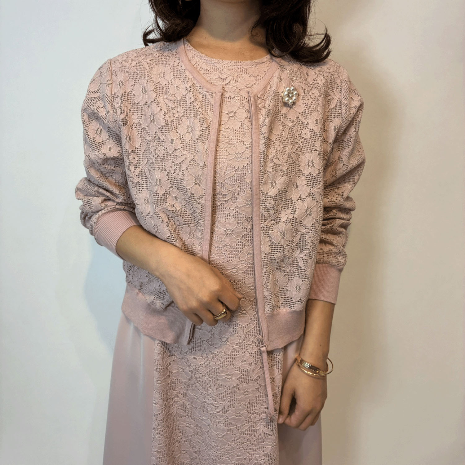 Super Beauty レース編みジップアップニットカーディガン - 画像10