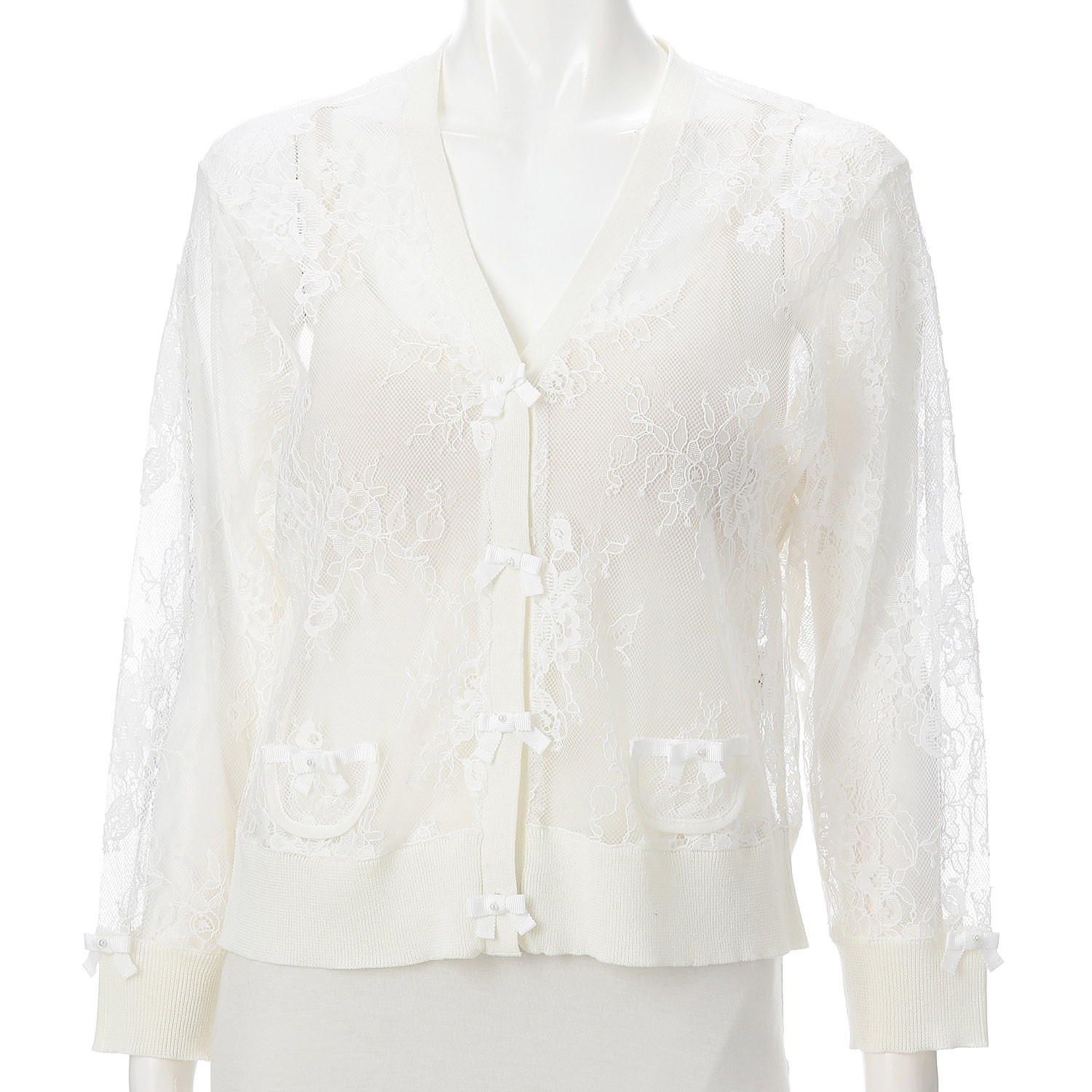 【4月上旬入荷予定】Super Beauty 透かしレース編みVネックニットカーディガン - 画像2