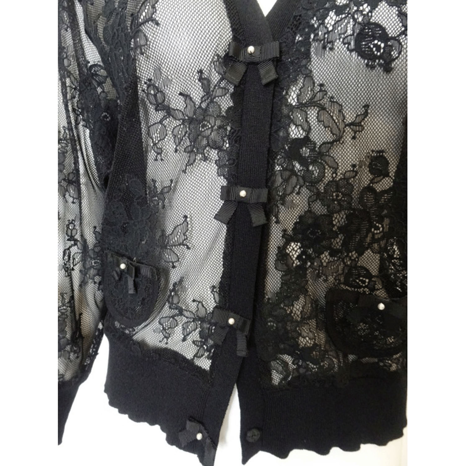 【4月上旬入荷予定】Super Beauty 透かしレース編みVネックニットカーディガン - 画像12