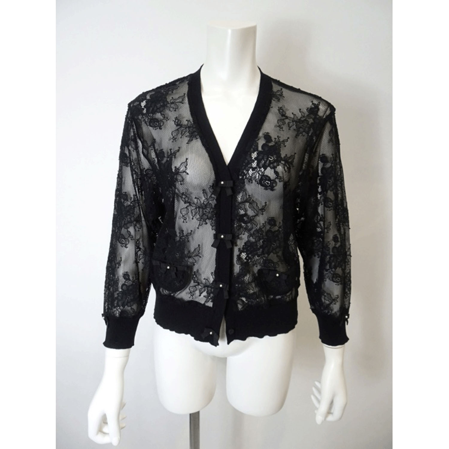 【4月上旬入荷予定】Super Beauty 透かしレース編みVネックニットカーディガン - 画像8