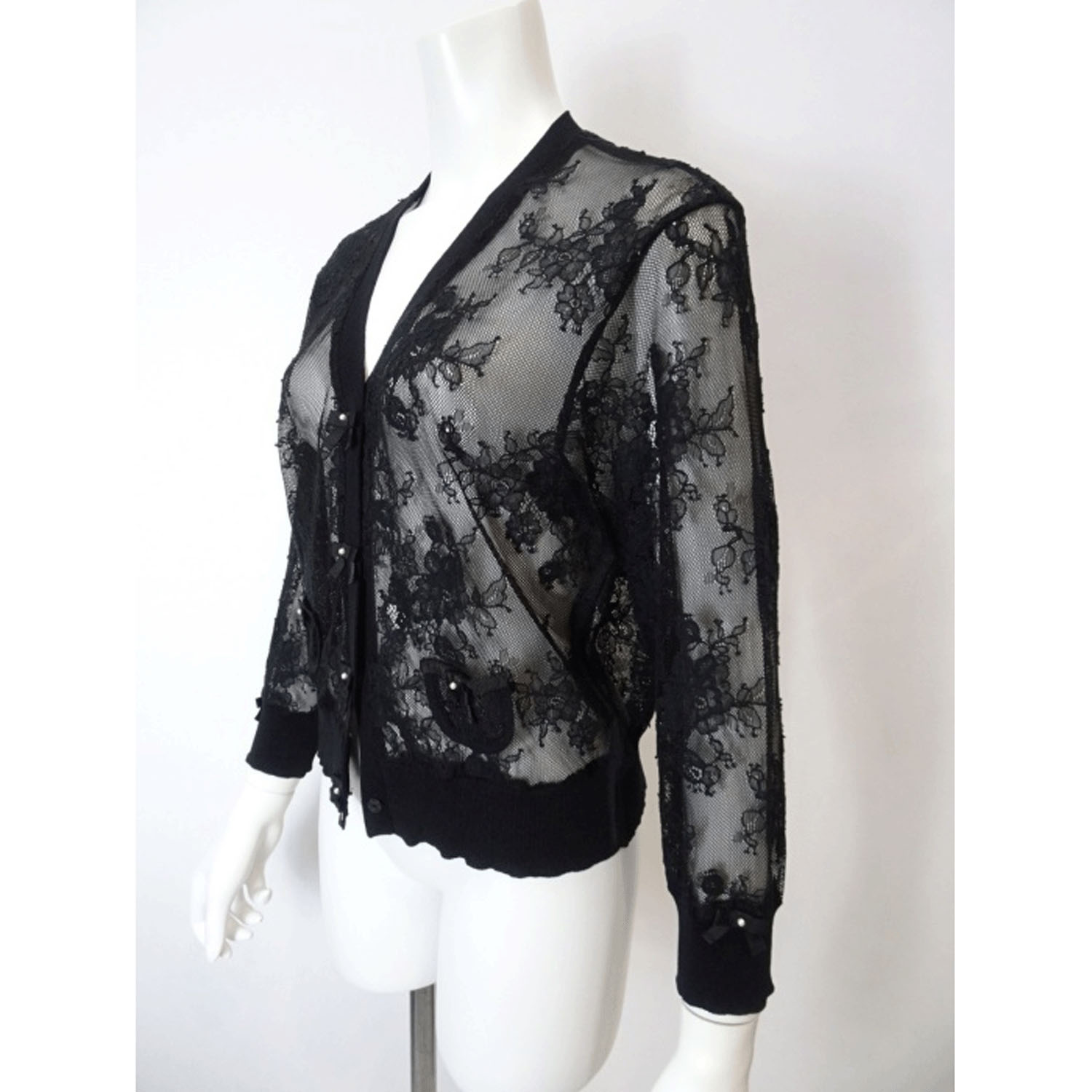 【4月上旬入荷予定】Super Beauty 透かしレース編みVネックニットカーディガン - 画像9