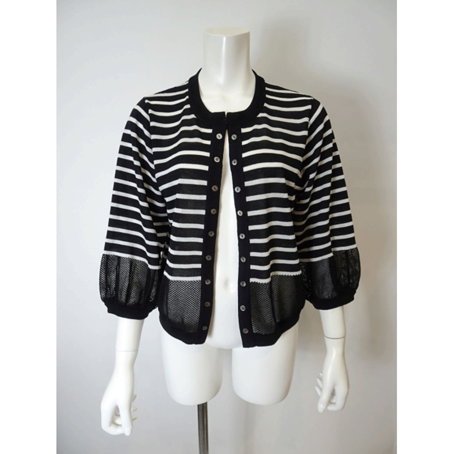 Super Beauty 袖バルーンデザインボーダー柄ニットカーディガン - 画像11