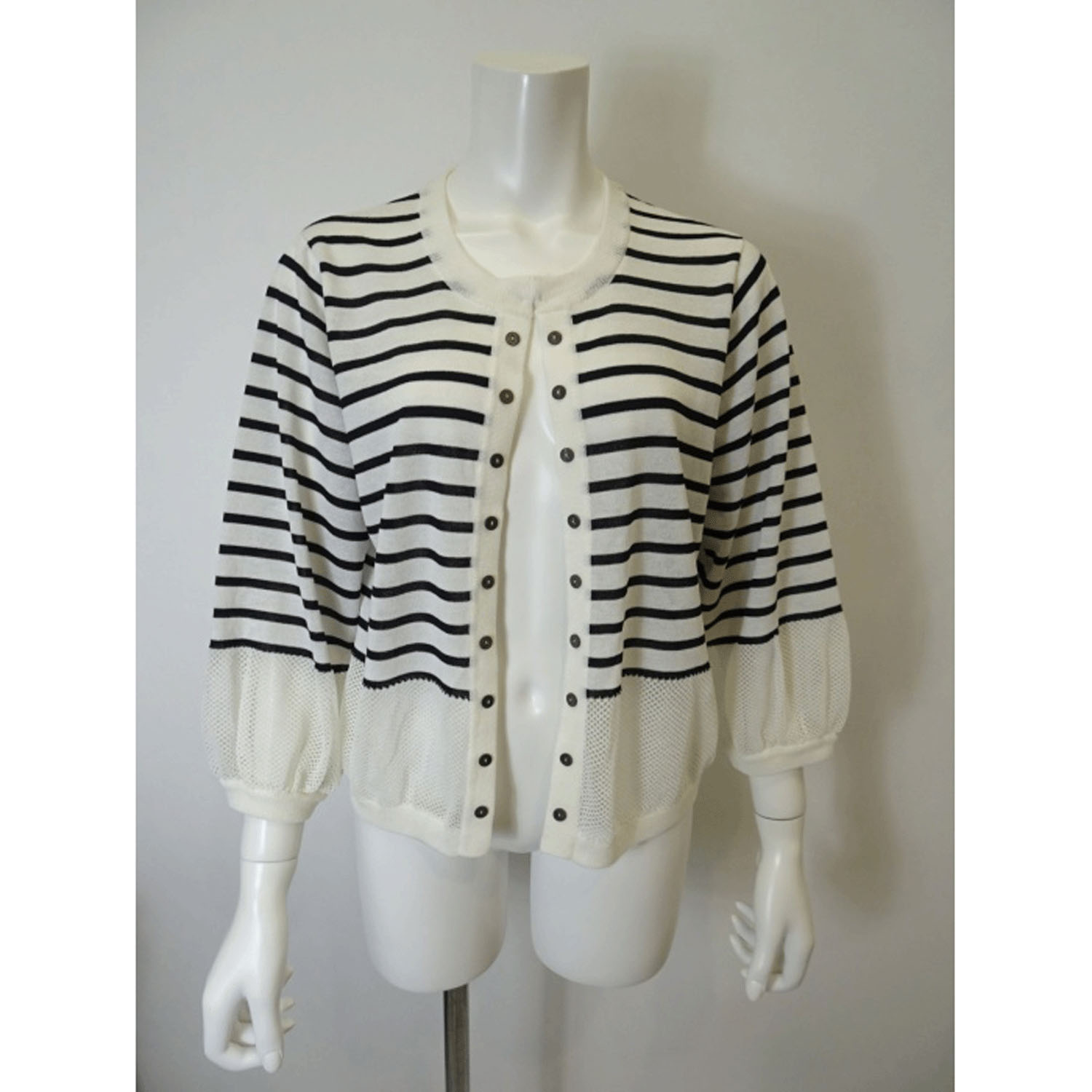 Super Beauty 袖バルーンデザインボーダー柄ニットカーディガン - 画像5