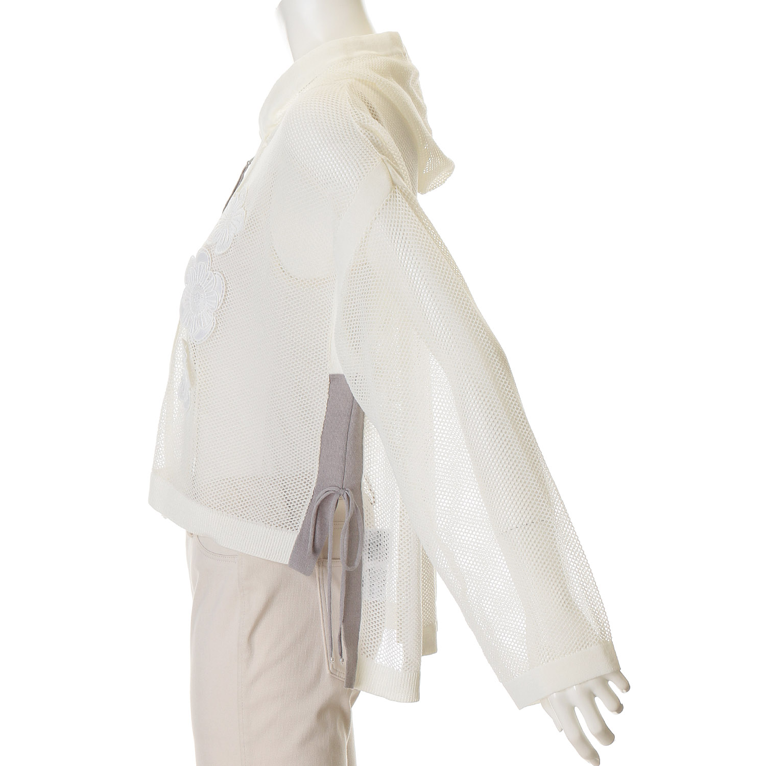 Super Beauty 花モチーフ付透かし編みニットパーカー - 画像2