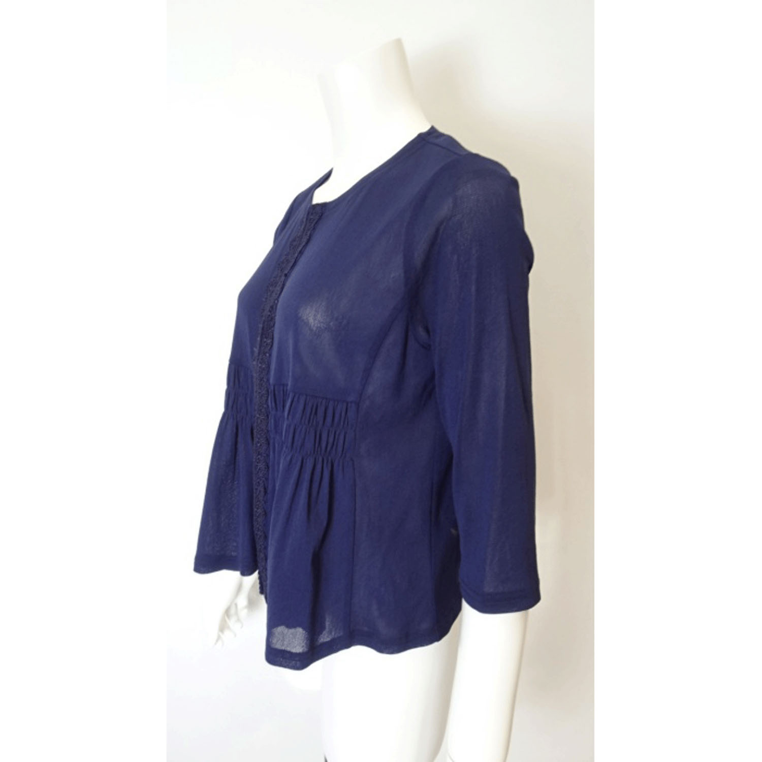 Super Beauty ギャザーデザイン ノーカラーパワーネット素材カーディガン - 画像7