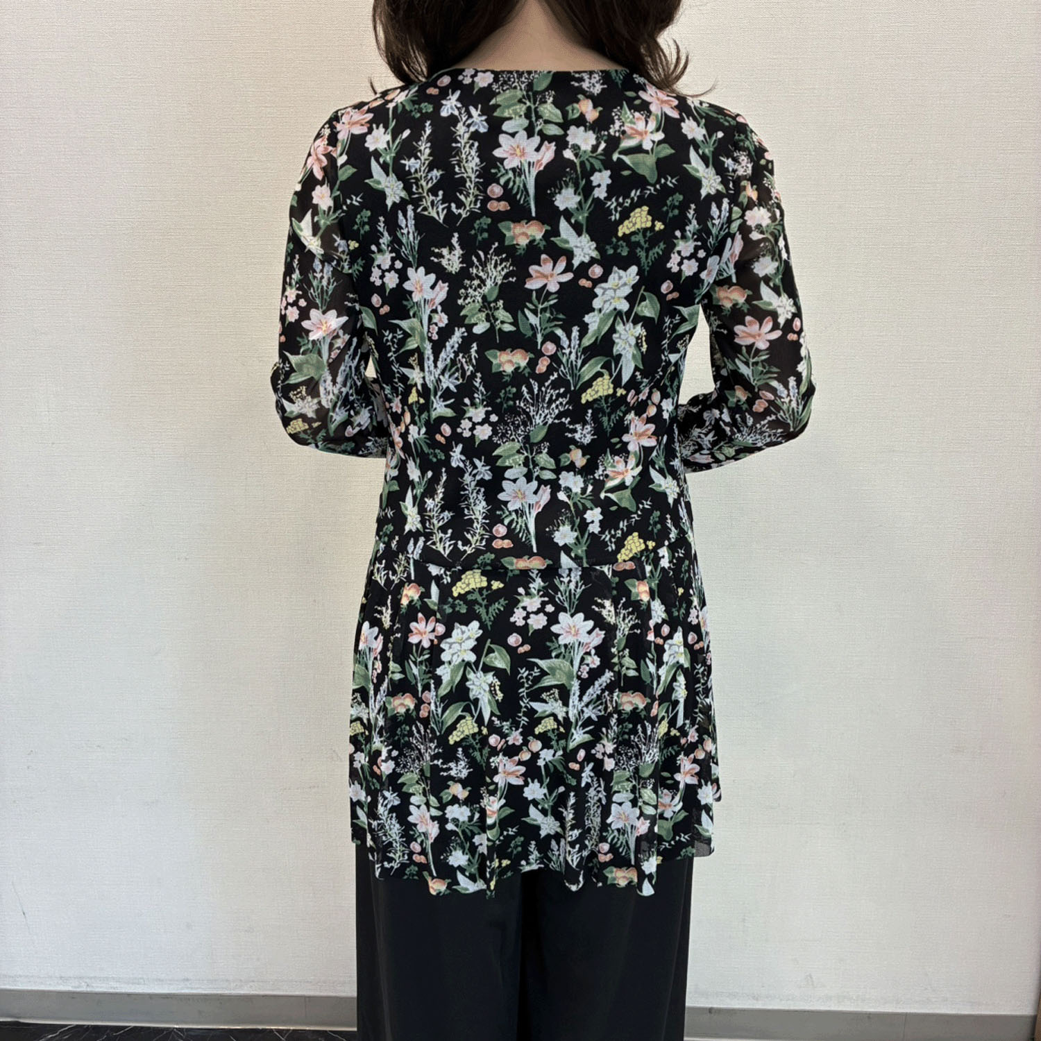 Super Beauty アシンメトリーヘム花柄プリントパワーネット素材チュニック - 画像3