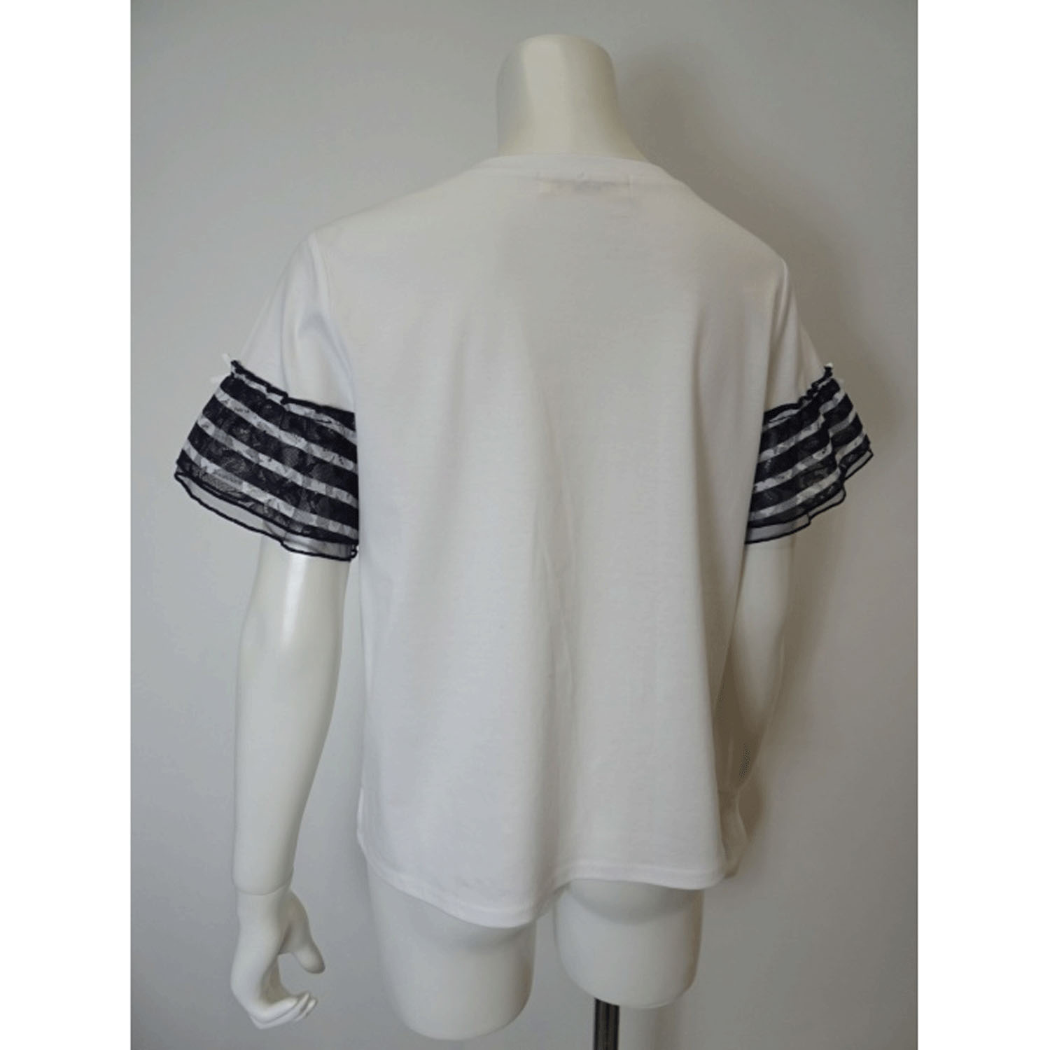 【3月下旬入荷予定】Super Beauty 胸元花刺しゅう袖ボーダー柄フリルTシャツ - 画像10