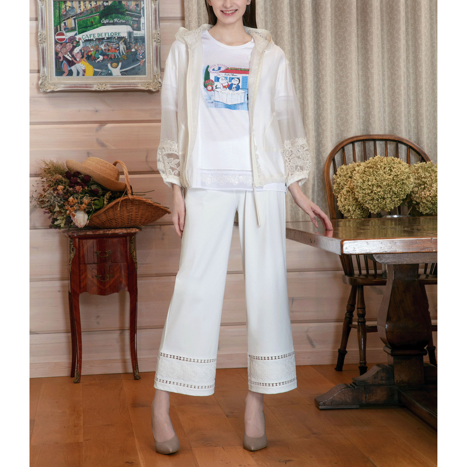 【3月下旬入荷予定】Super Beauty ハシゴレース×裾レースワイドパンツ - 画像3