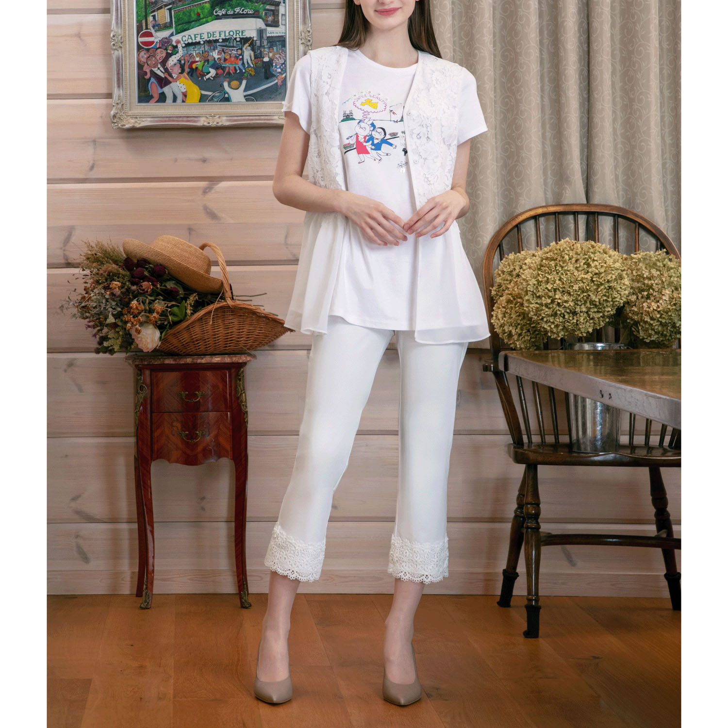 【3月下旬入荷予定】Super Beauty 裾レース×花モチーフ付パンツ - 画像3