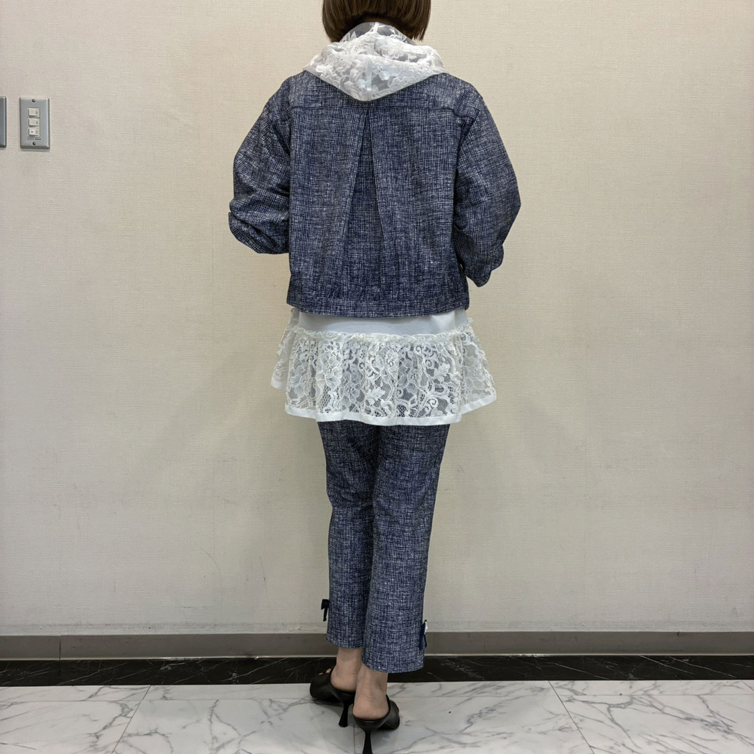 Super Beauty リボン×花モチーフ付サイドスリットチェック柄パンツ - 画像8