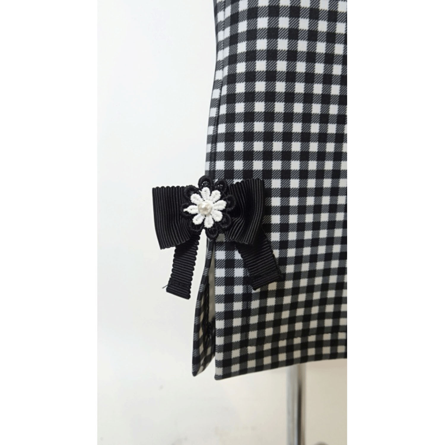 【4月中旬入荷予定】Super Beauty リボン×花モチーフ付サイドスリットギンガムチェック素材パンツ - 画像12