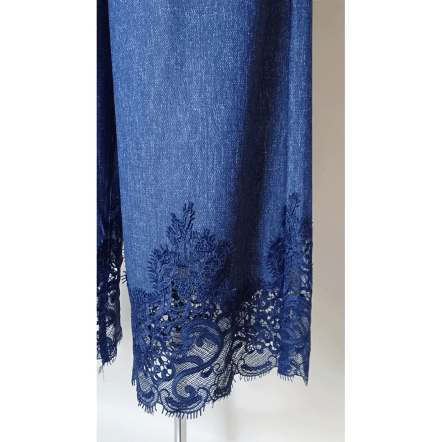 Super Beauty 裾レースデザインデニム風ストレッチパンツ - 画像12