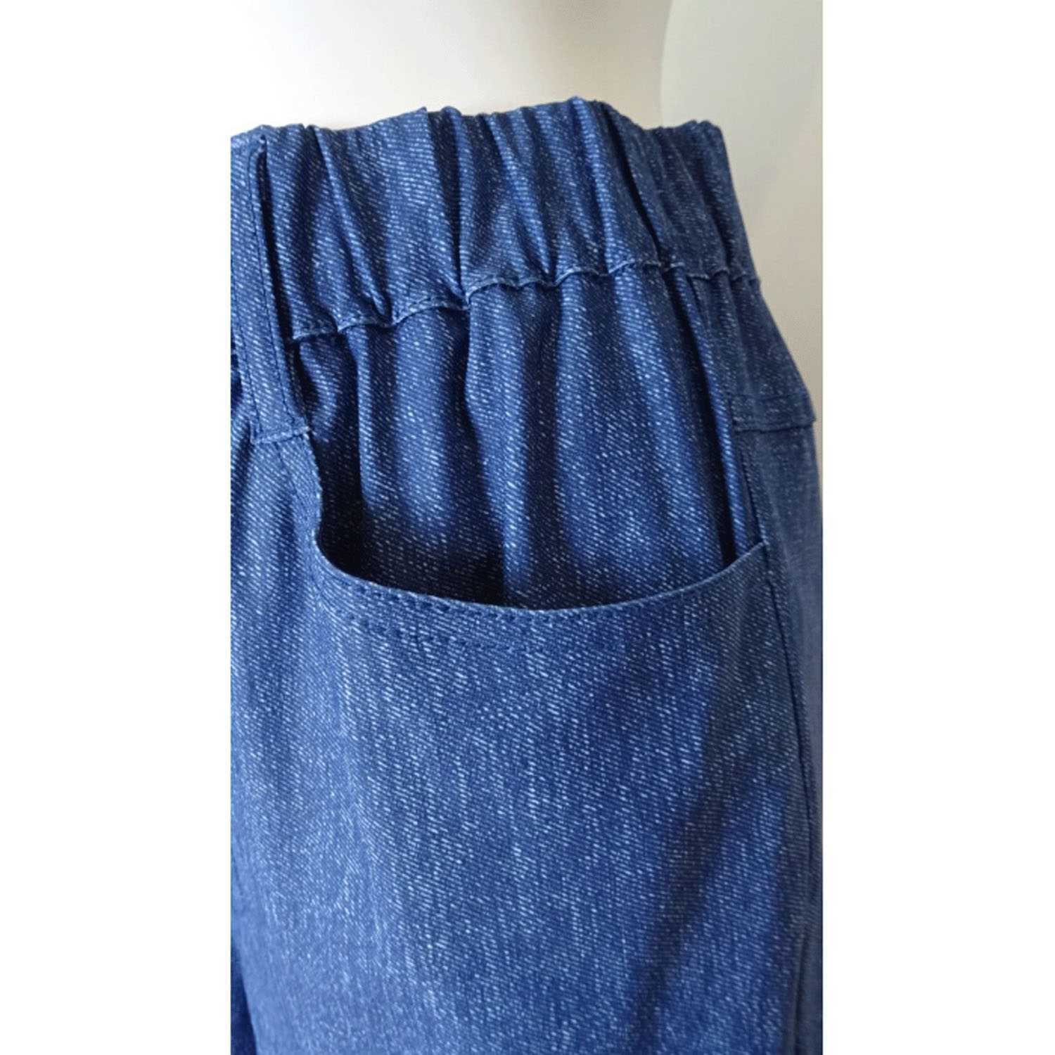 Super Beauty 裾レースデザインデニム風ストレッチパンツ - 画像14