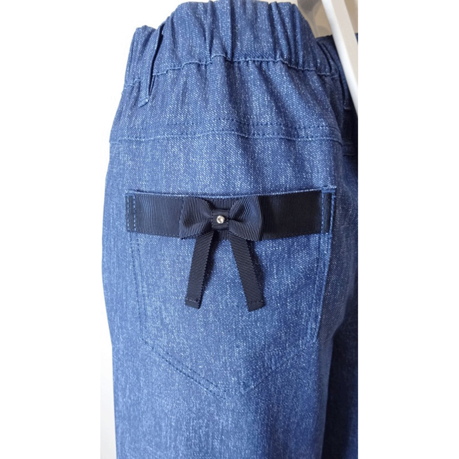 Super Beauty 裾レースデザインデニム風ストレッチパンツ - 画像10