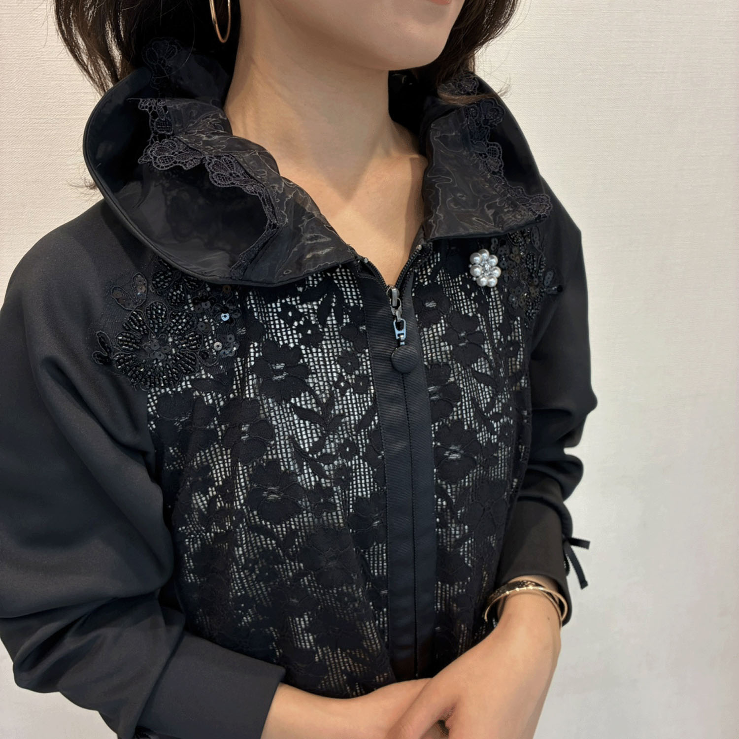 【Insta Live】Super Beauty スタンドフリル透かしレースコート - 画像8