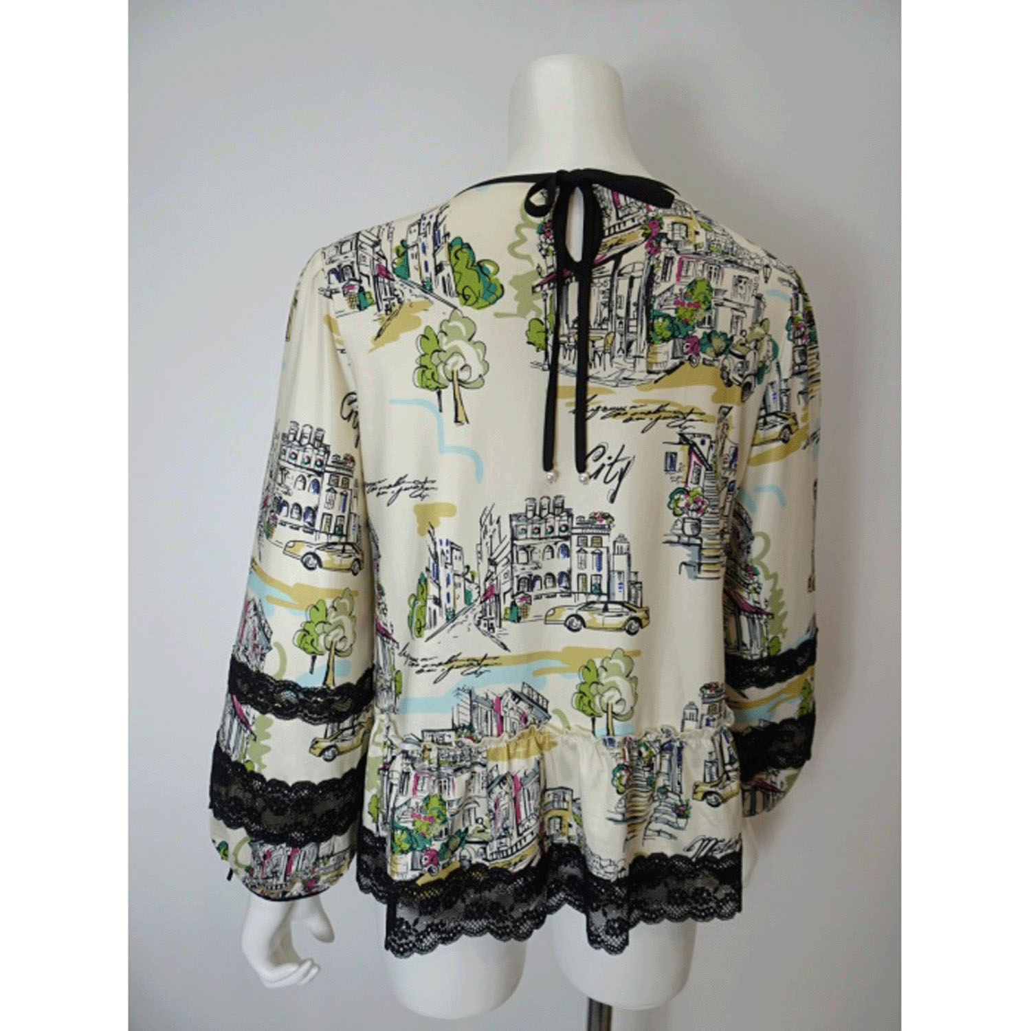 Super Beauty 街並み風景プリントパフスリーブカットソー - 画像11