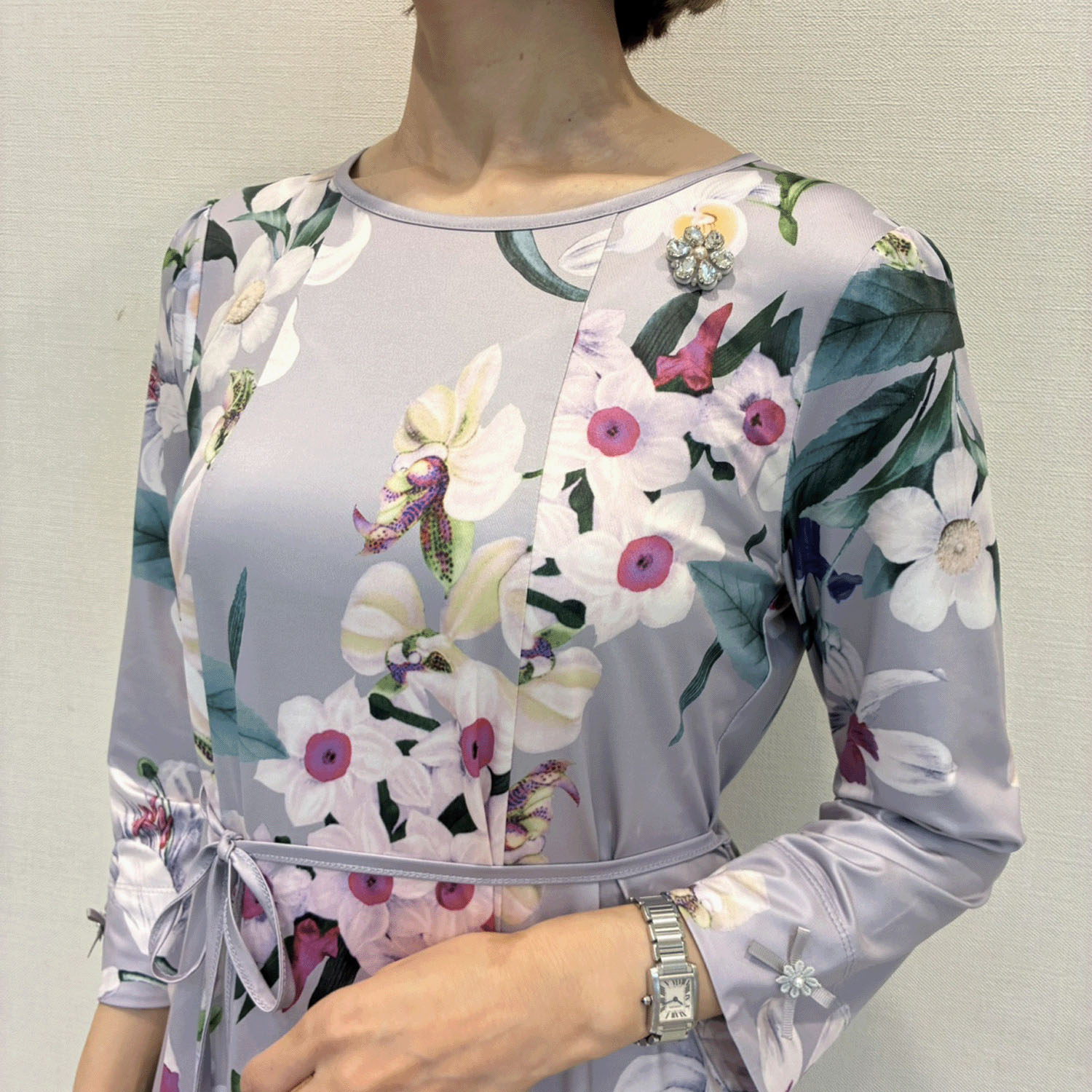 Super Beauty 大花プリント七分袖ワンピース - 画像6