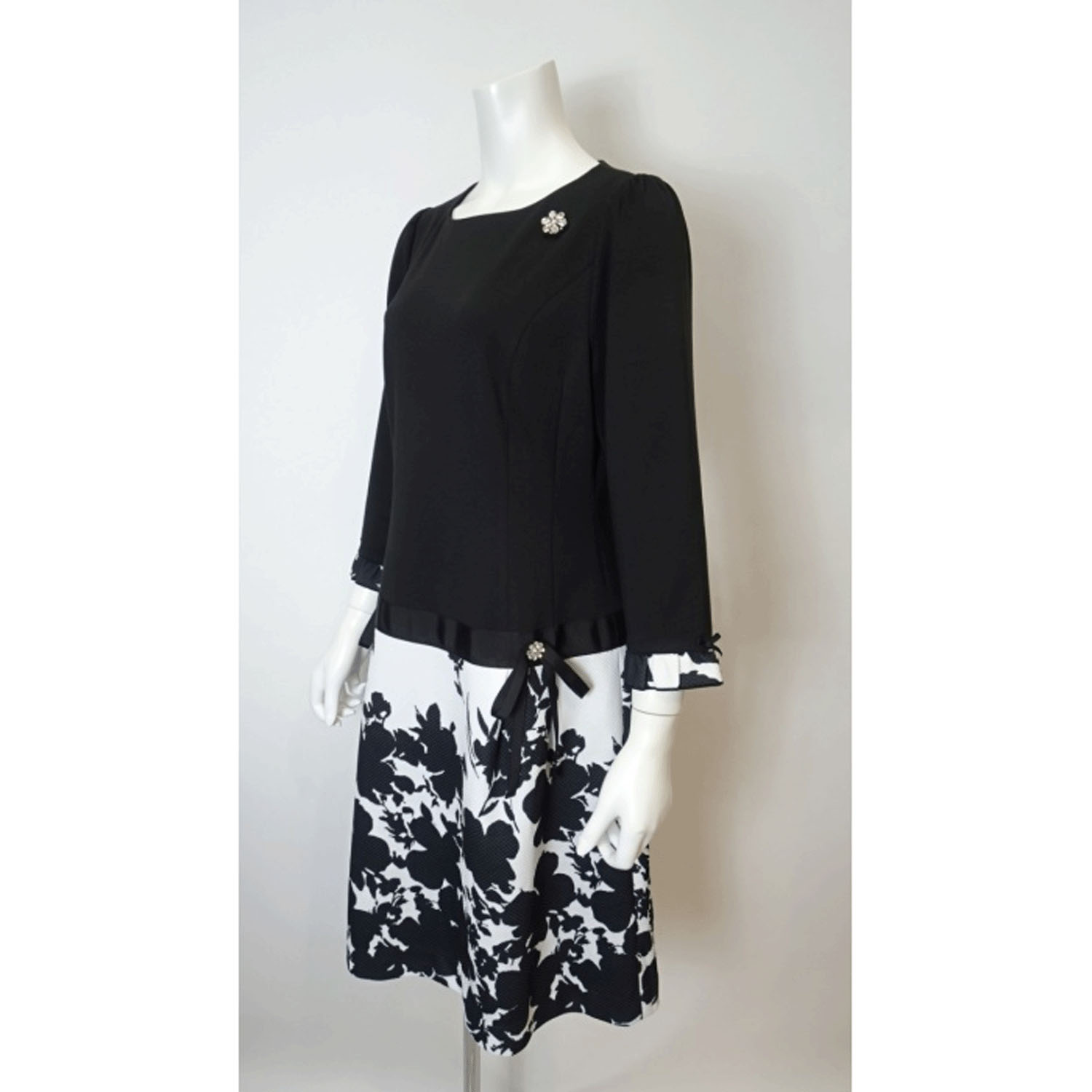 【Insta Live】Super Beauty モノトーン柄ウェスト切替ポンチ素材ワンピース - 画像9