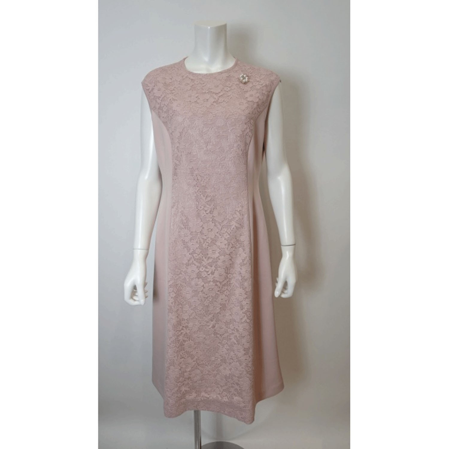 Super Beauty 前立て透かしレース切替ダンボールニット素材フレンチスリーブワンピース - 画像15