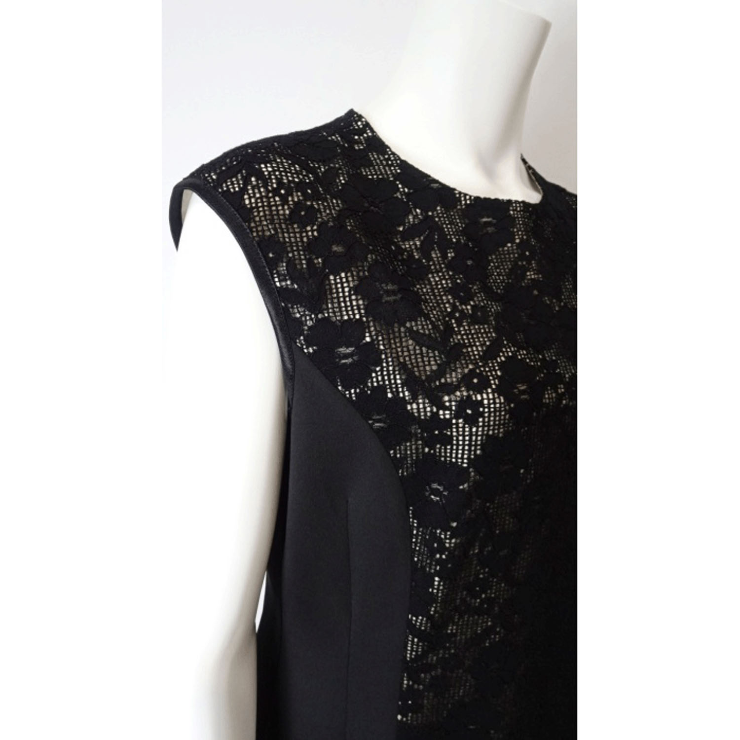 Super Beauty 前立て透かしレース切替ダンボールニット素材フレンチスリーブワンピース - 画像7