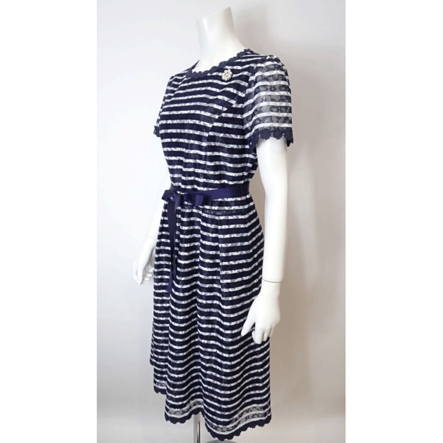 【3月下旬入荷予定】Super Beauty ボーダープリントレース素材半袖ワンピース - 画像14