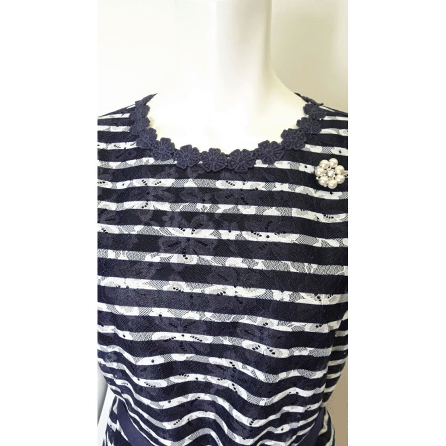 【3月下旬入荷予定】Super Beauty ボーダープリントレース素材半袖ワンピース - 画像16