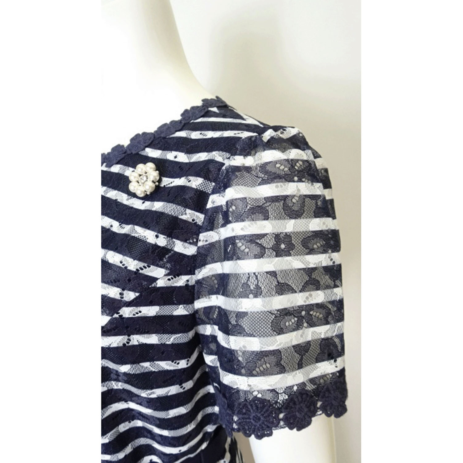 【3月下旬入荷予定】Super Beauty ボーダープリントレース素材半袖ワンピース - 画像17