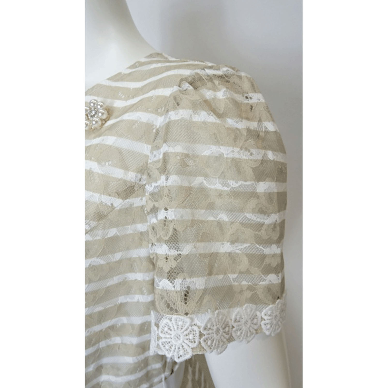 Super Beauty ボーダープリントレース素材半袖ワンピース - 画像6