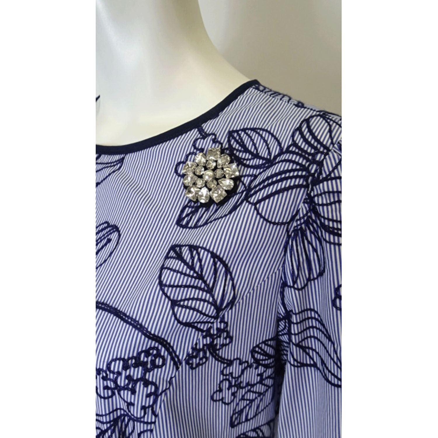 Super Beauty ストライプ柄×花フロッキープリント半袖ワンピース - 画像16