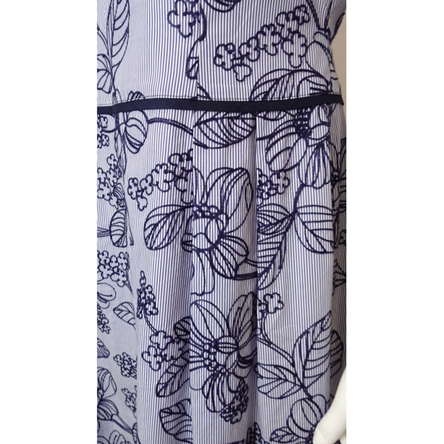 Super Beauty ストライプ柄×花フロッキープリント半袖ワンピース - 画像19