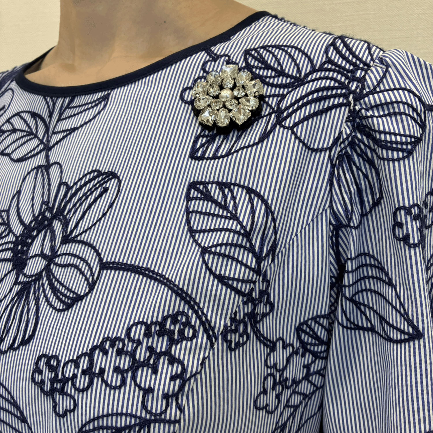 【4月中旬入荷予定】Super Beauty ストライプ柄×花フロッキープリント半袖ワンピース - 画像7