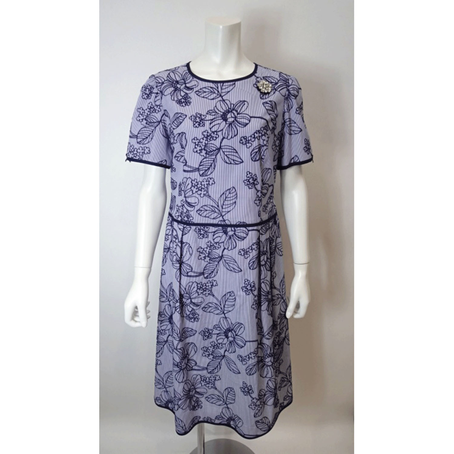 【4月中旬入荷予定】Super Beauty ストライプ柄×花フロッキープリント半袖ワンピース - 画像8