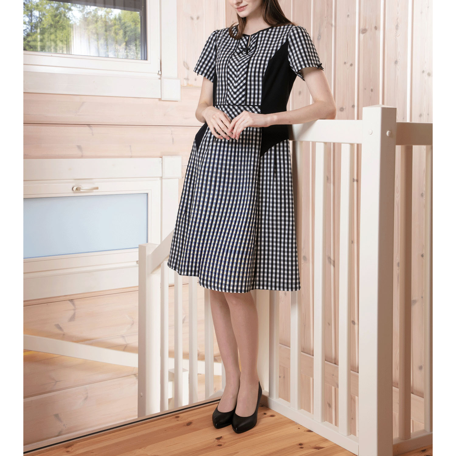 【3月下旬入荷予定】Super Beauty ギンガムチェック柄切替ワンピース - 画像2