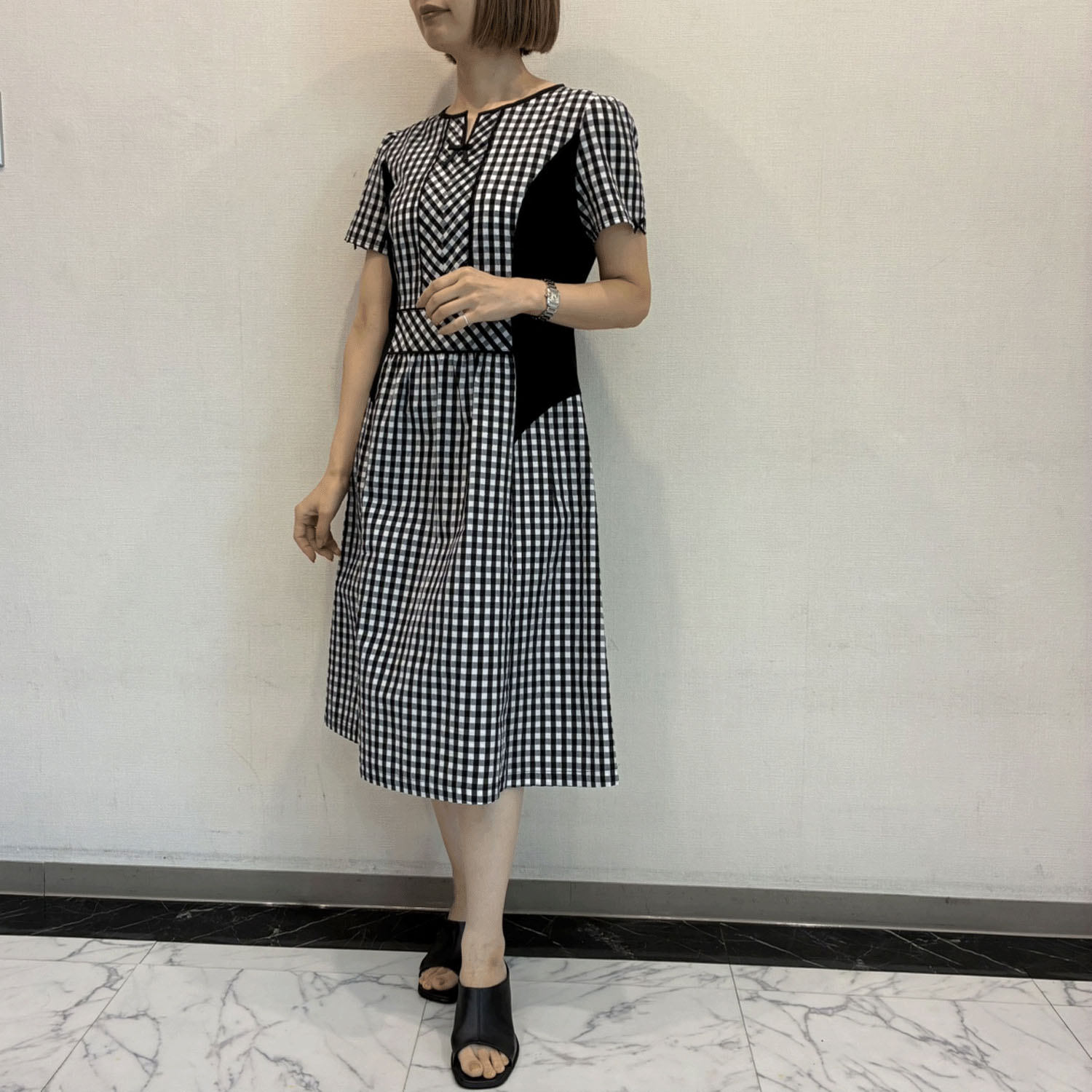 Super Beauty ギンガムチェック柄切替ワンピース - 画像3