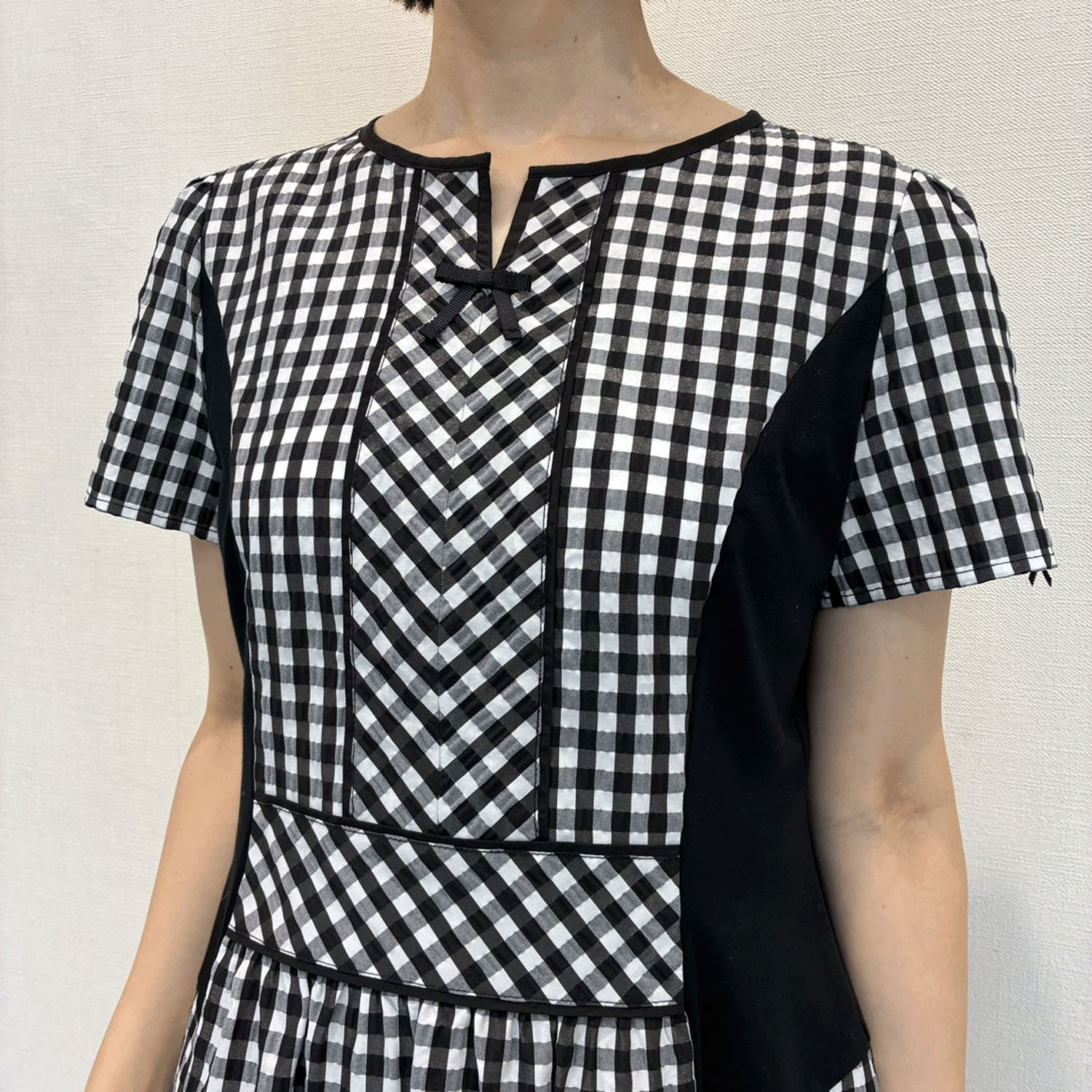 【3月下旬入荷予定】Super Beauty ギンガムチェック柄切替ワンピース - 画像6