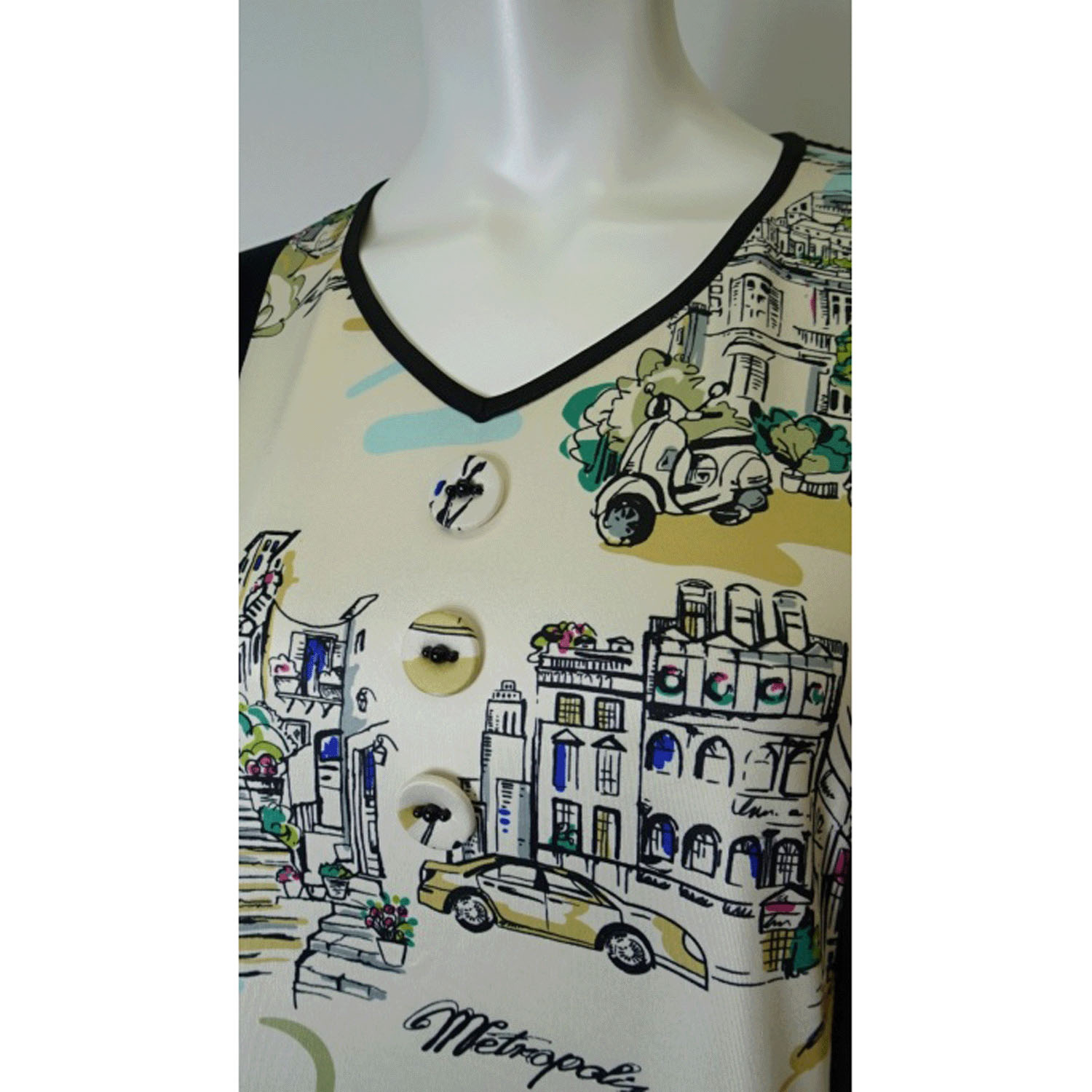 【4月下旬入荷予定】Super Beauty 街並み風景プリントVネック半袖ワンピース - 画像17