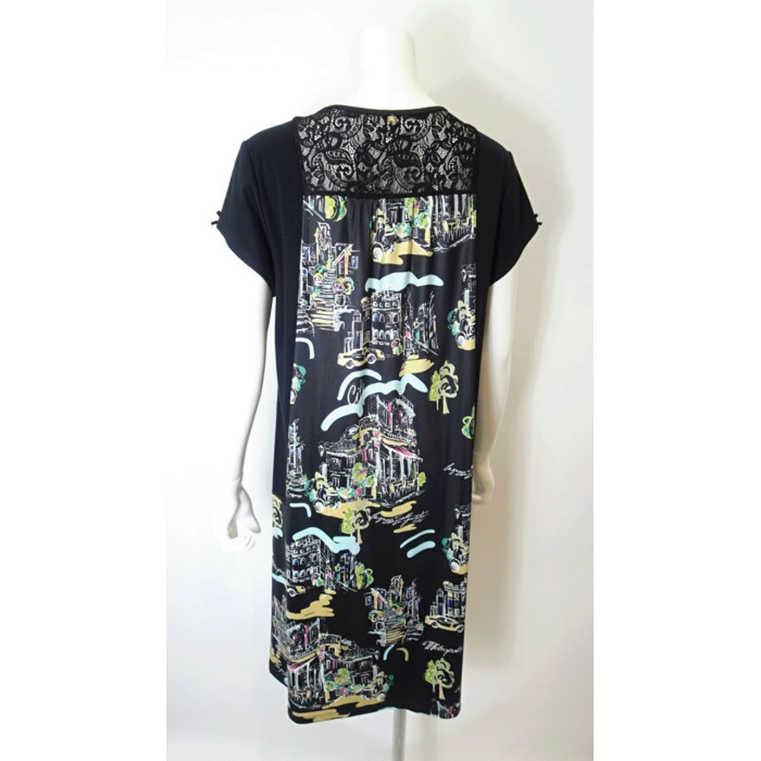 【4月下旬入荷予定】Super Beauty 街並み風景プリントVネック半袖ワンピース - 画像4