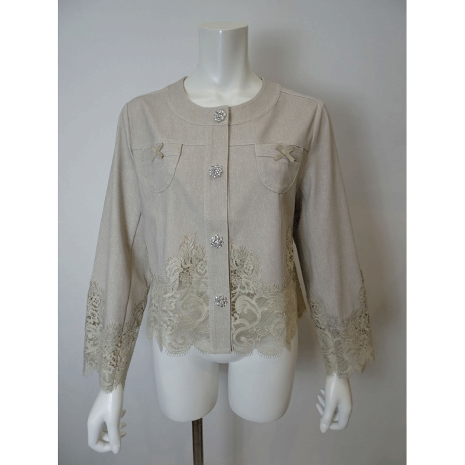 Super Beauty 裾レース切替転写素材ノーカラージャケット - 画像2