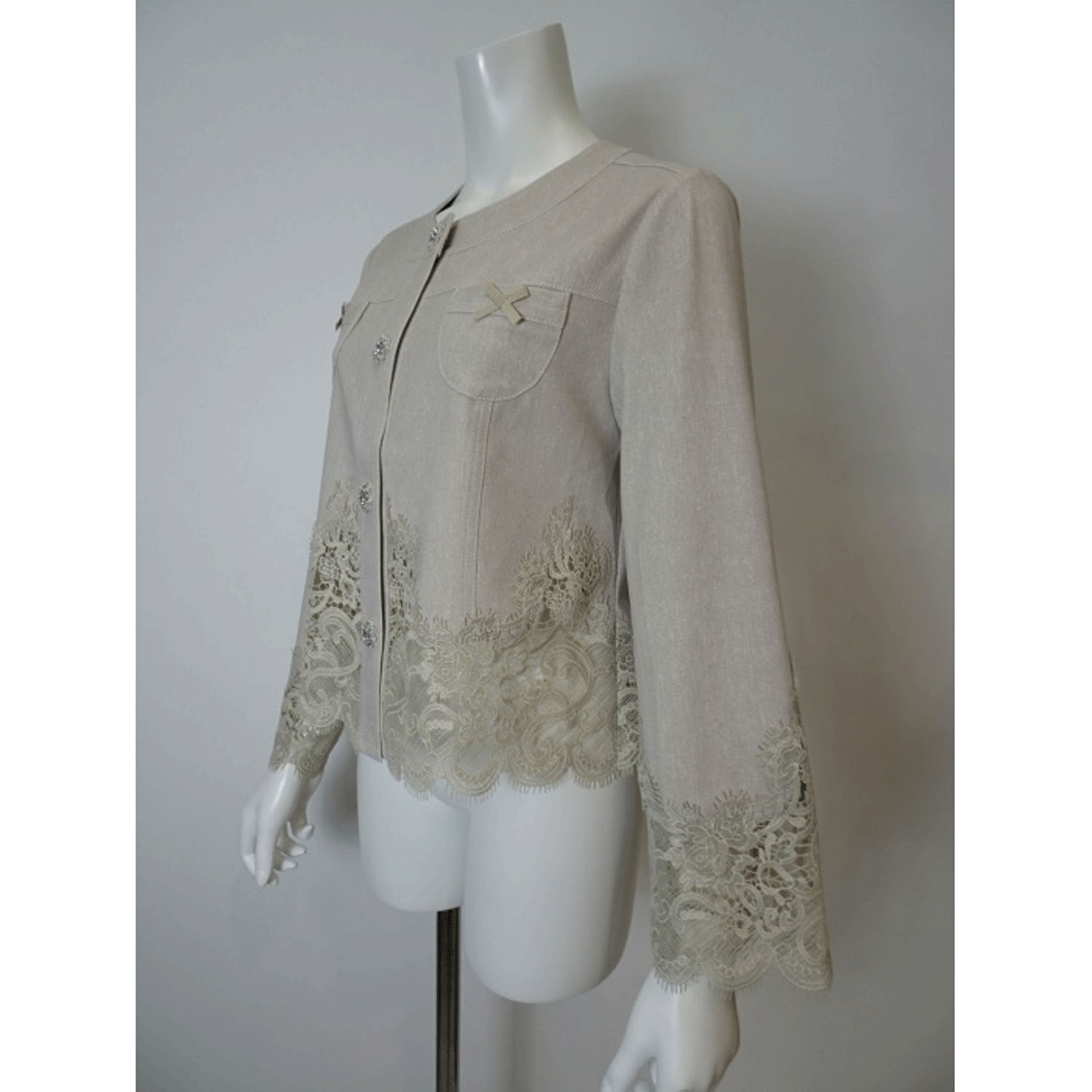 Super Beauty 裾レース切替転写素材ノーカラージャケット - 画像3