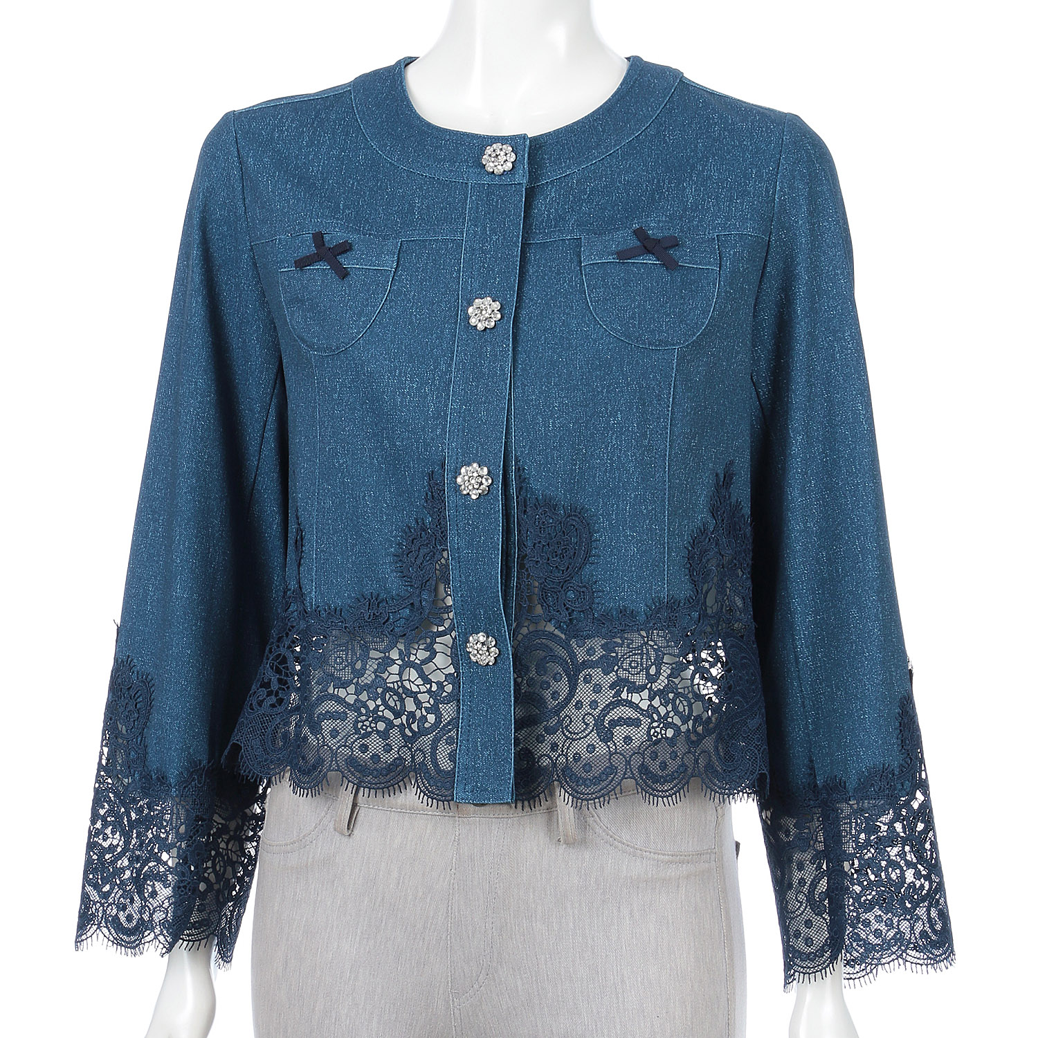 Super Beauty 裾レース切替転写素材ノーカラージャケット - 画像23