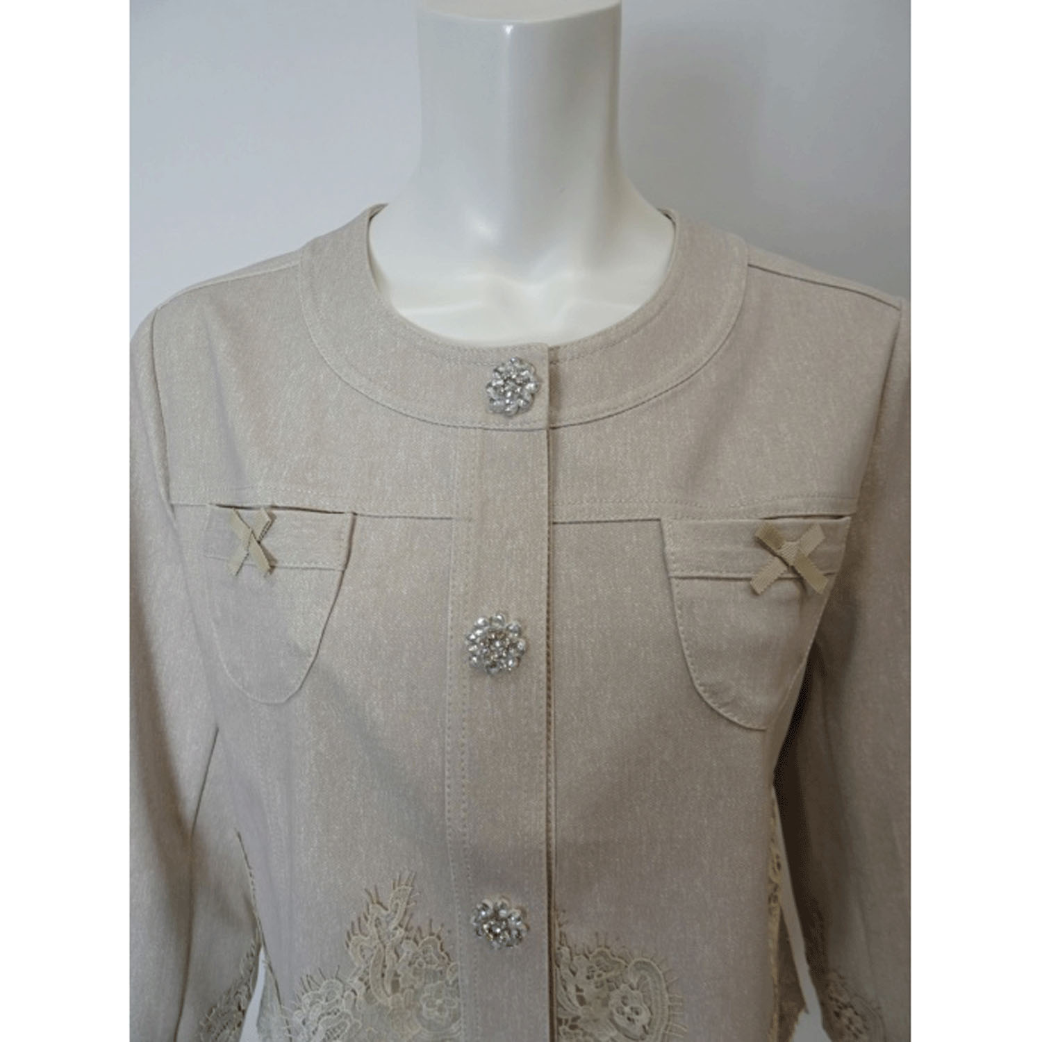 Super Beauty 裾レース切替転写素材ノーカラージャケット - 画像5