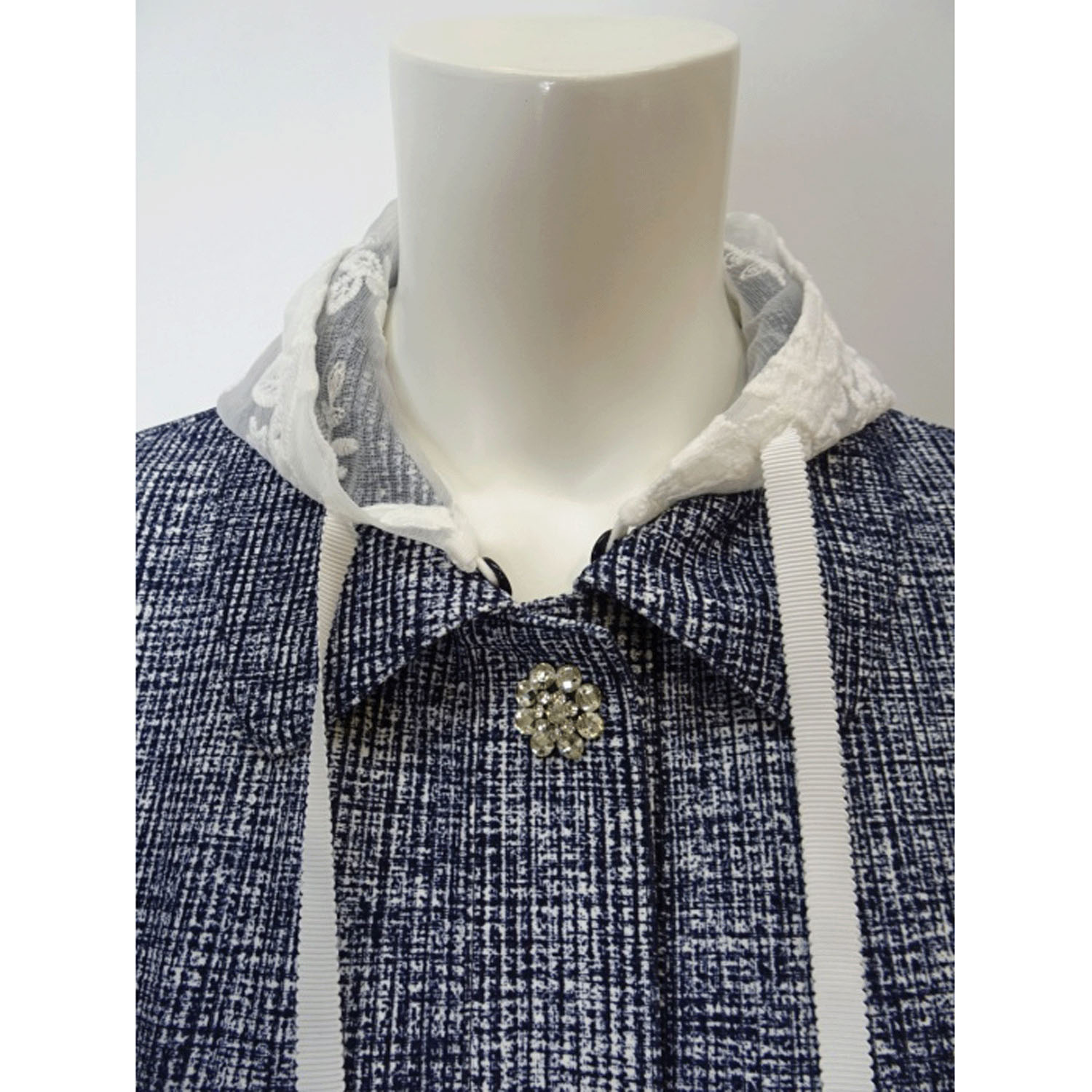 Super Beauty ジュエルボタン格子チェック柄プリント フード着脱式ジャケット - 画像15