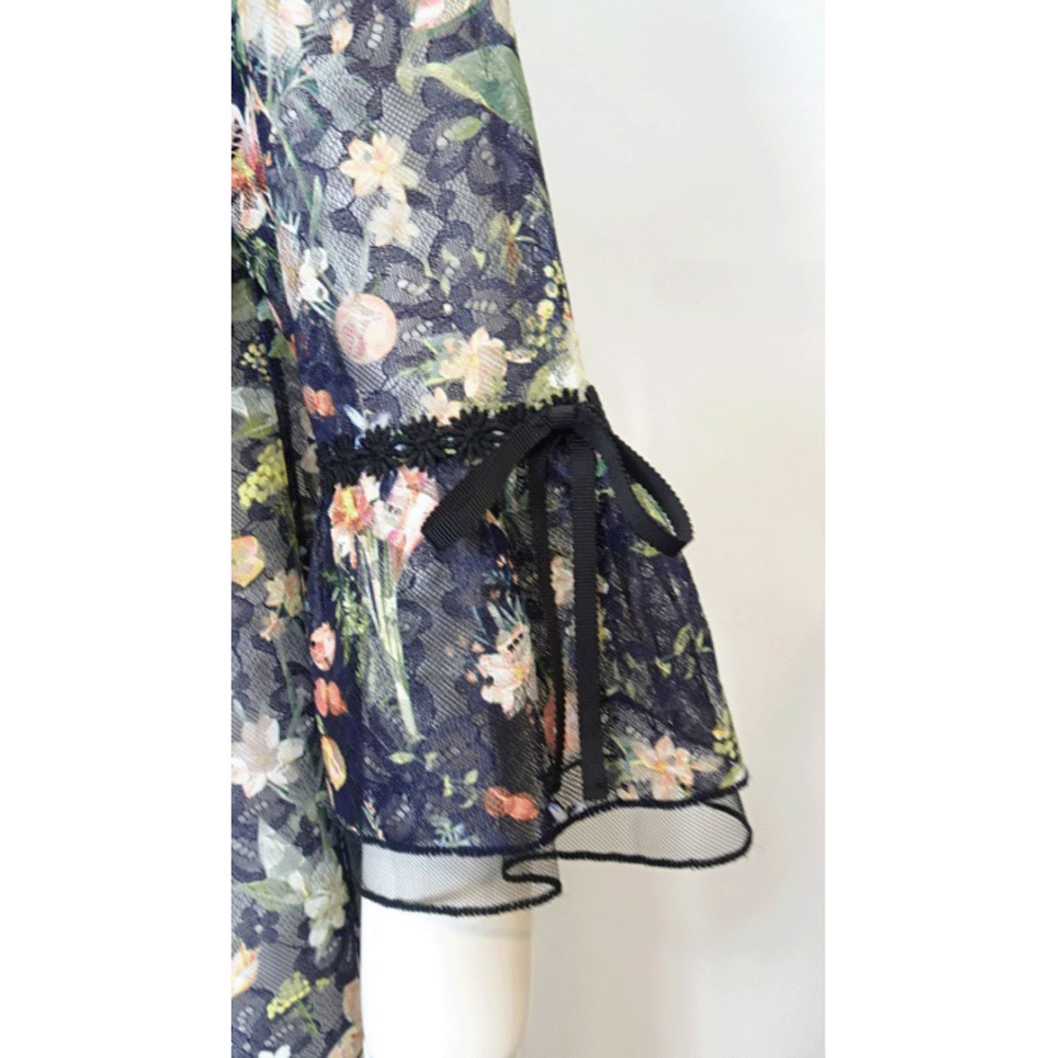 Super Beauty レース素材フラワープリントV開きジャケット - 画像12