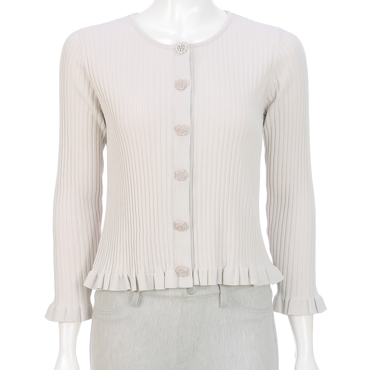 Super Beauty 裾フリルリブ編みニットカーディガン - 画像10