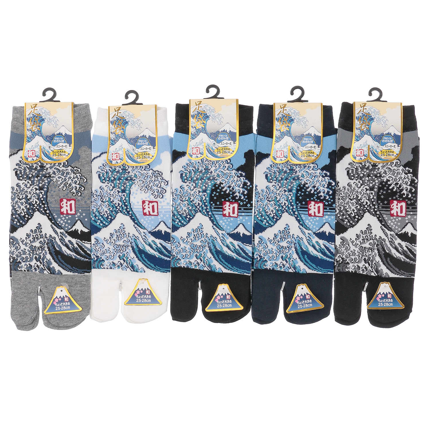 和柄足袋 波と富士 - 画像1