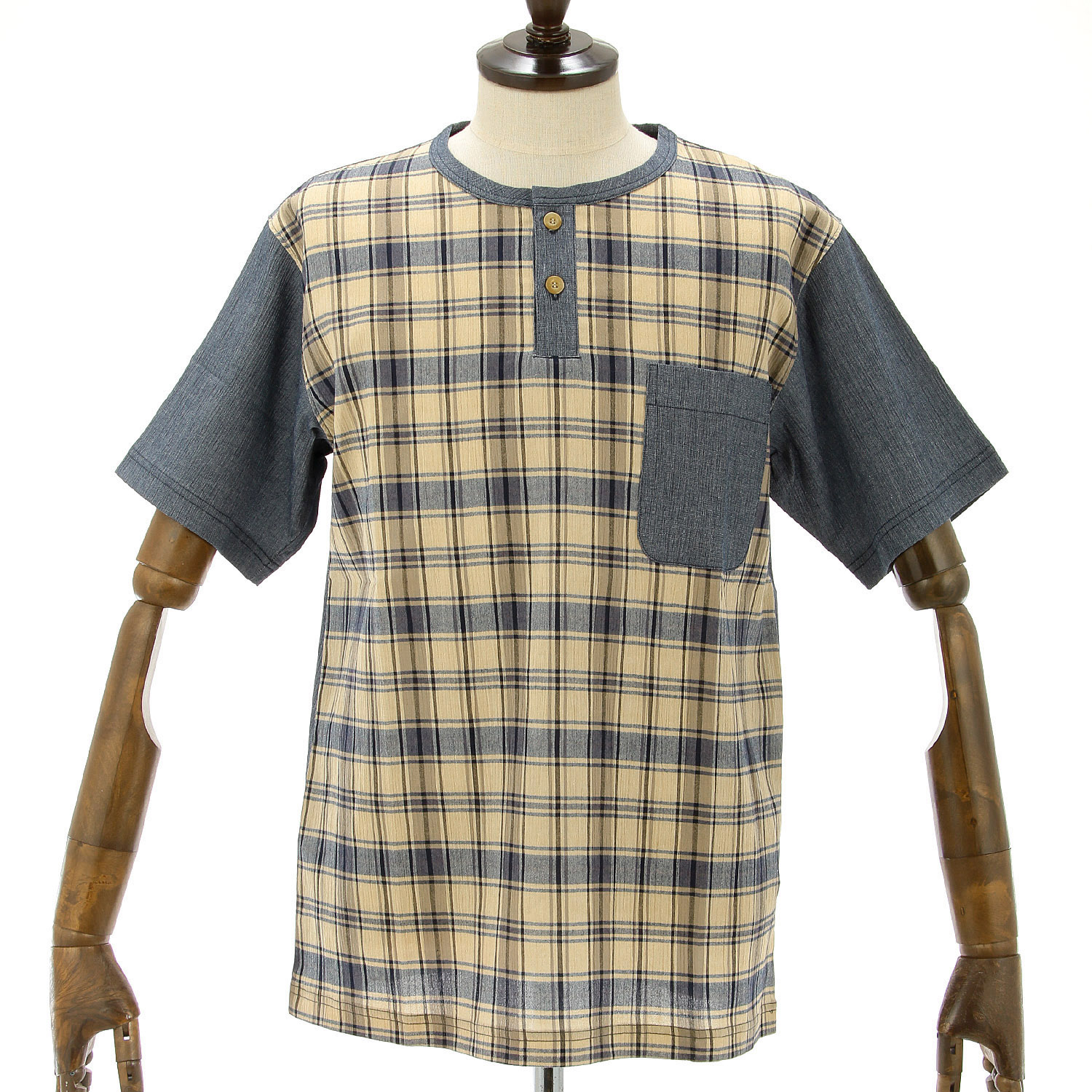 DAKS メンズ クレープ半袖ヘンリーネックシャツ