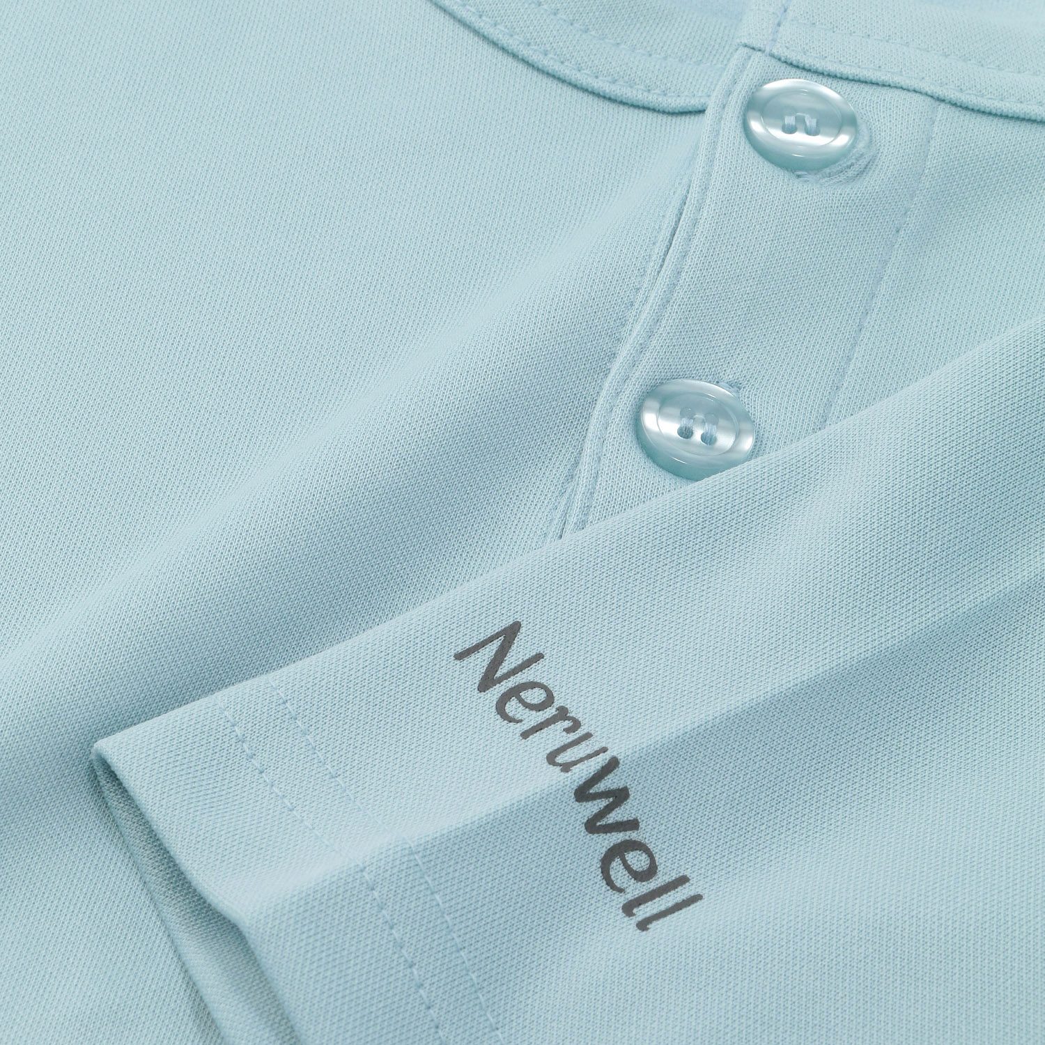 Neruwell（ネルウェル）紳士 ダンボール無地 ヘンリーネック半袖6分丈パンツセットアップ - 画像5