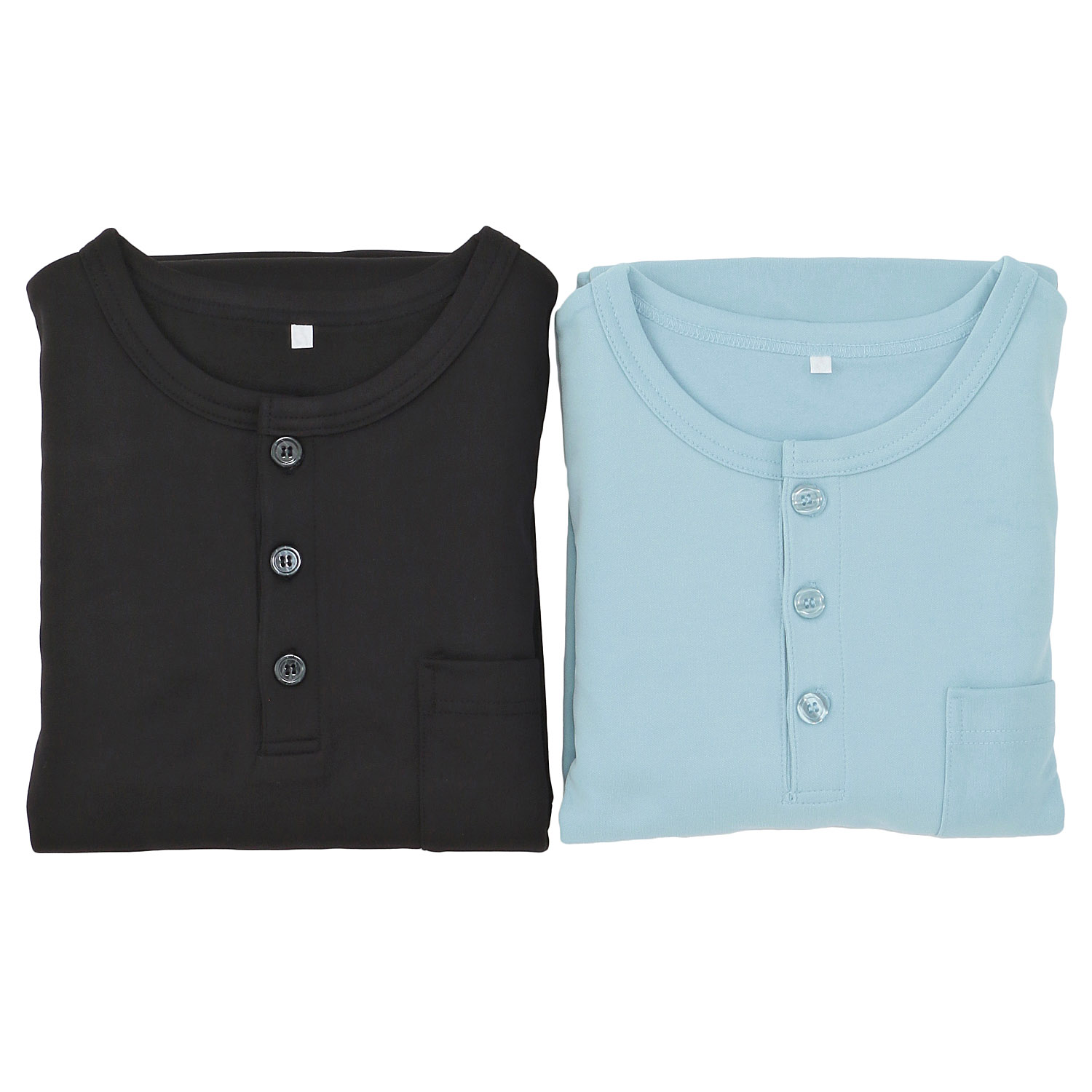 Neruwell（ネルウェル）紳士 ダンボール無地 ヘンリーネック半袖6分丈パンツセットアップ - 画像1